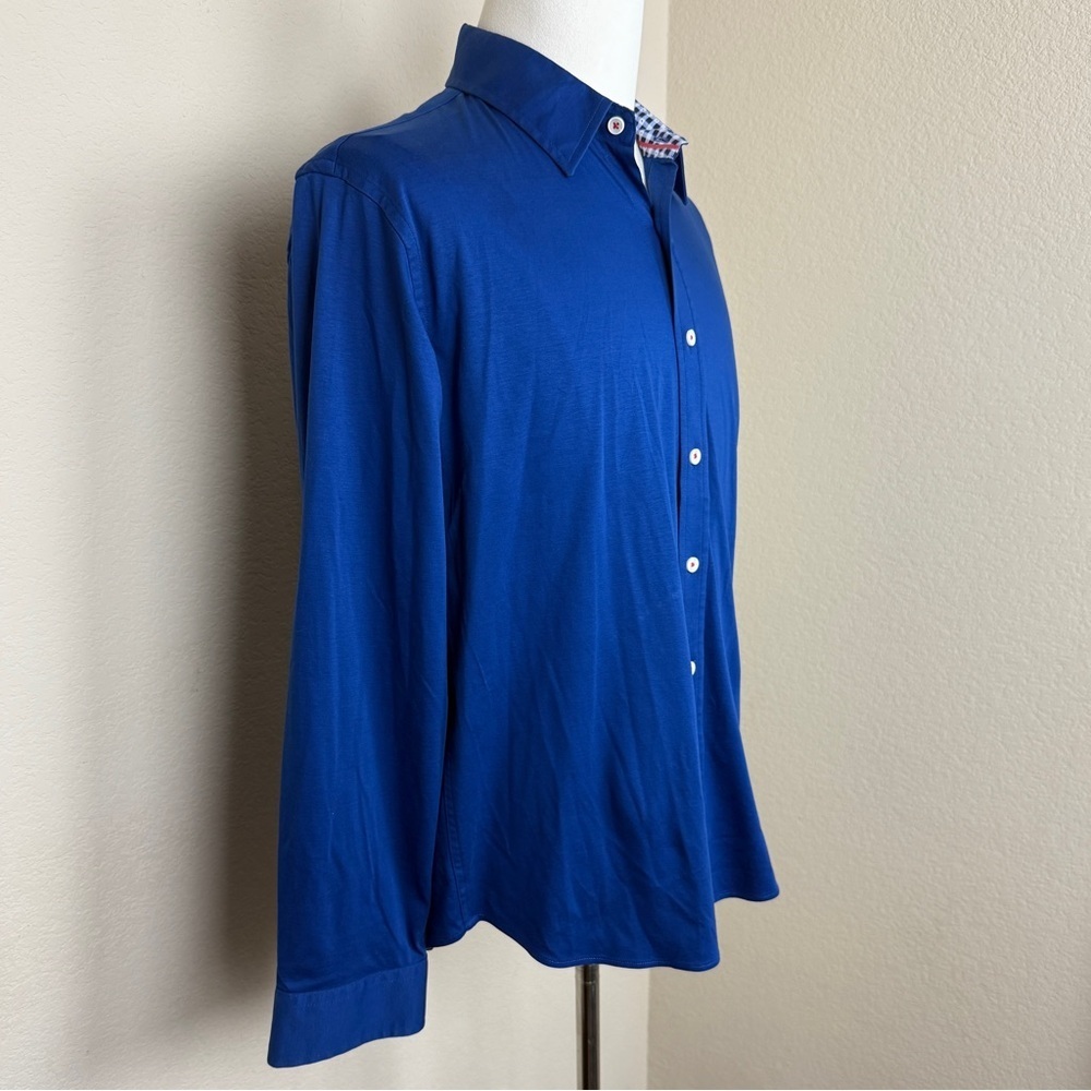 Buttercloth Shirt Mens Large Blue Button Up Long Sleeve Regular Flip Cuff - Picture 2 of 8